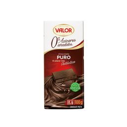 VALOR Chocolate puro, 52 % cacao. 0 % azúcares añadidos 100 g